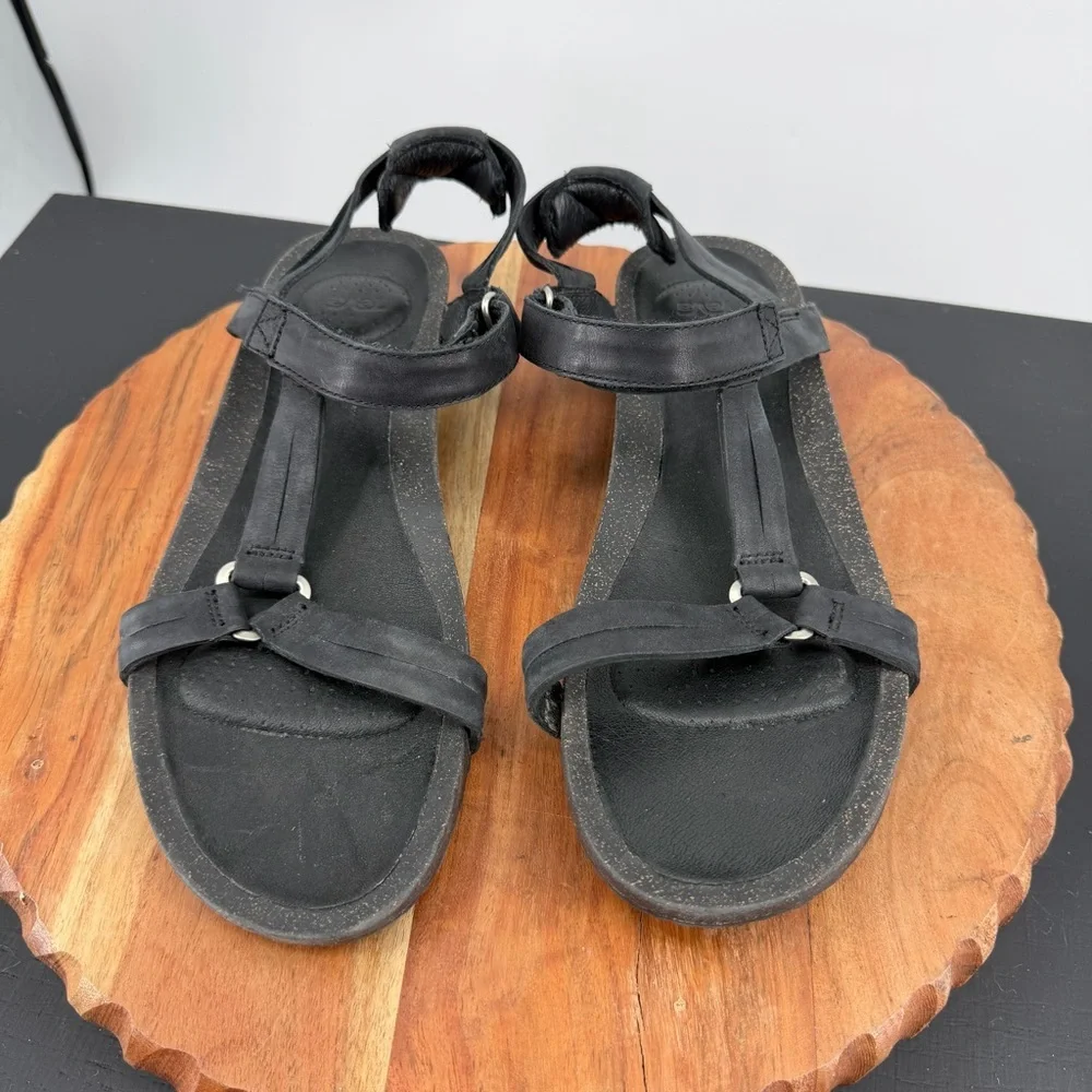 Teva Black‎ 1015121 Ysidro Wedge Leather Sandals sz 11
